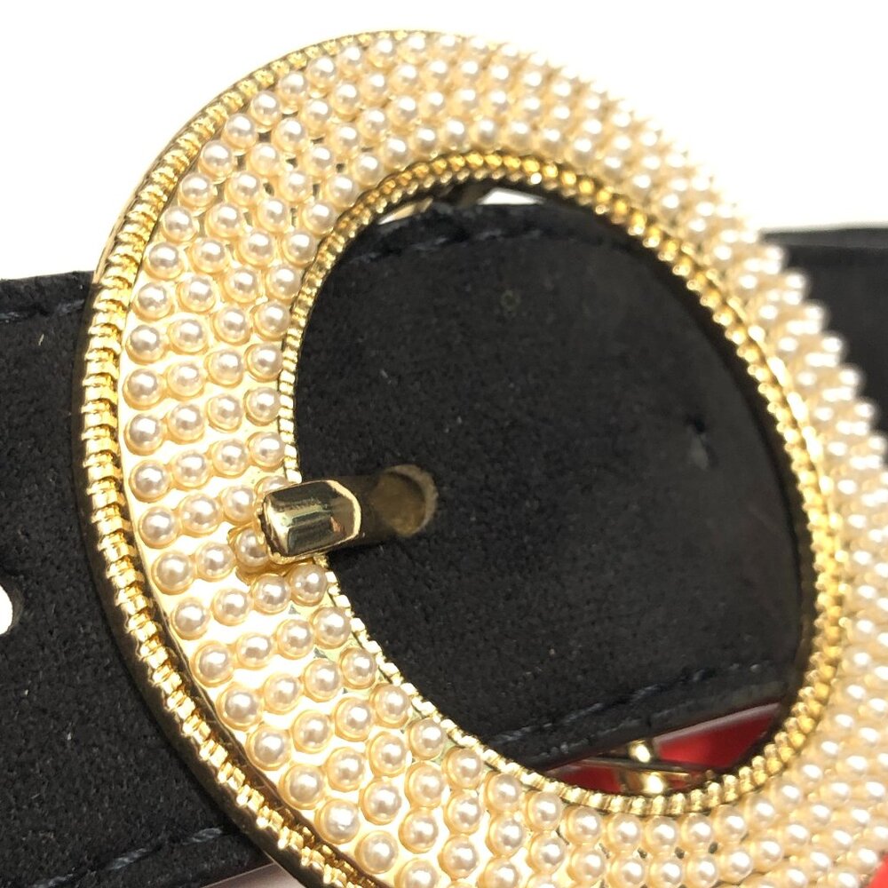 Black Waist belt with pearl like accents in Buckle